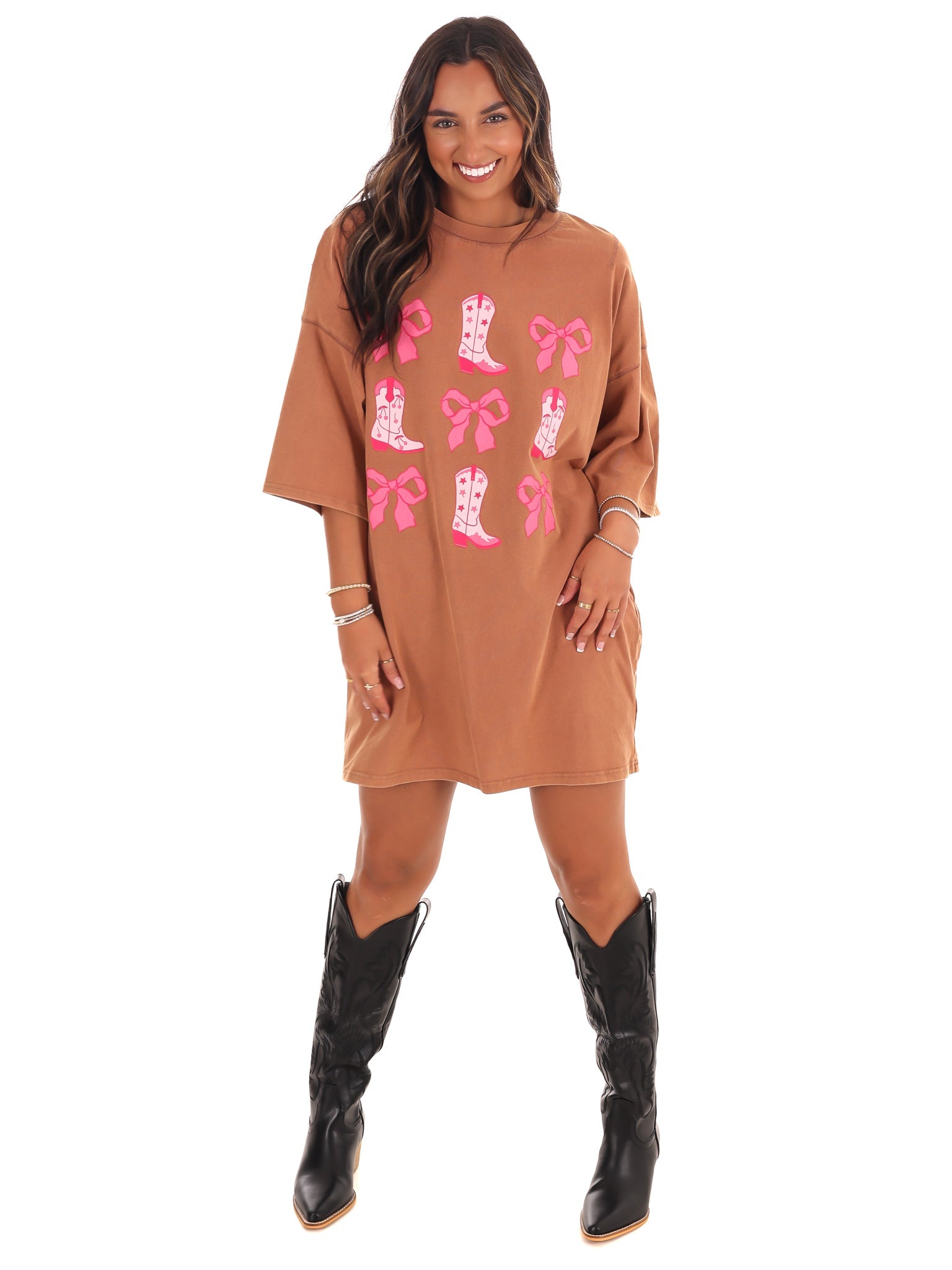 Washed Ribbon & Western Boots T-Shirt Dress