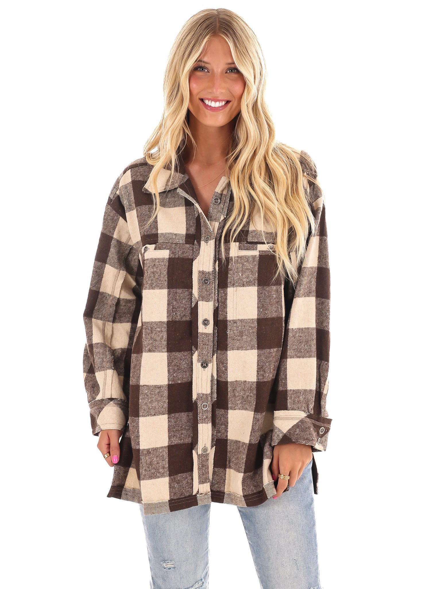 Checker Print Button Down Shacket