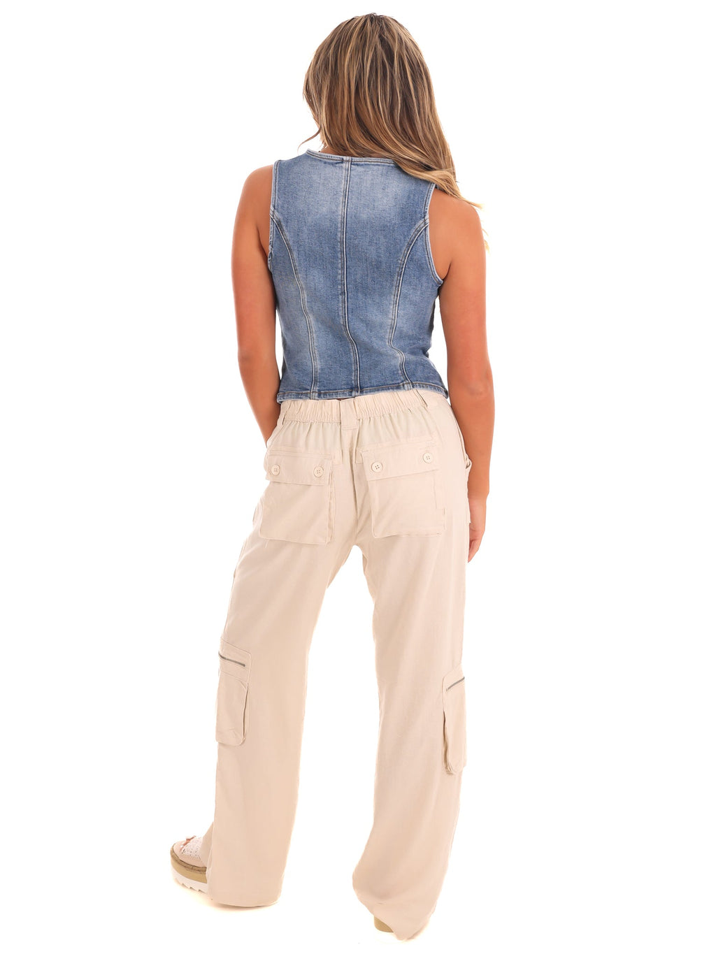 V-Neck Button Down Denim Vest